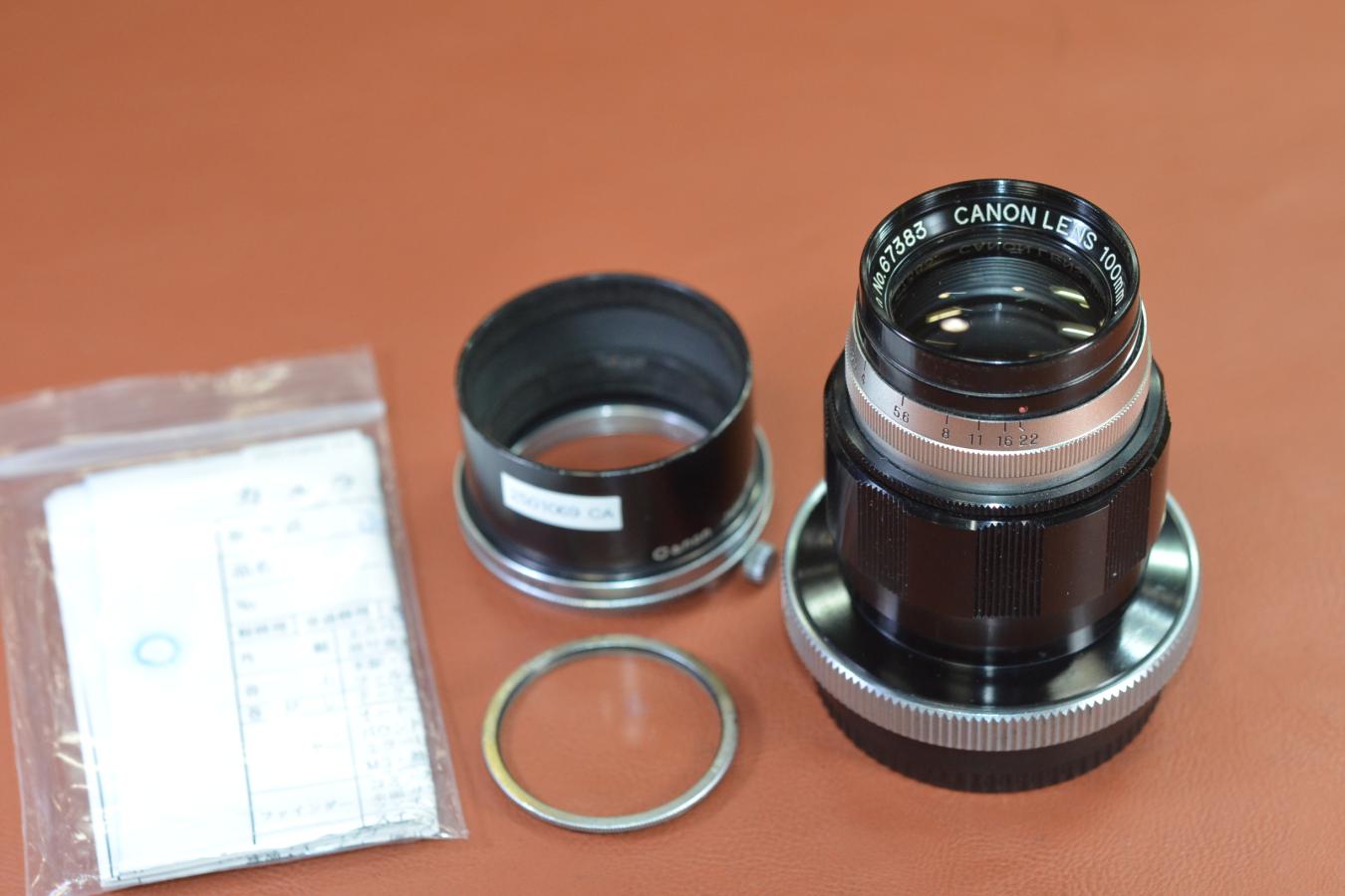 【希 少】Canon 100mm F3.5 整備済 純正フィルター、フード付 【Canon FOCUSING ADAPTER R-8付】