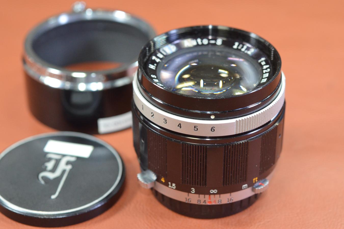 【希 少】Olympus H.Zuiko Auto-S 42mm F1.2 純正メタルフード付【OLYMPUS PEN-F、FT用TTL Noレンズ】※キレイな物をお探しの方必見!!自信ありの逸品!!