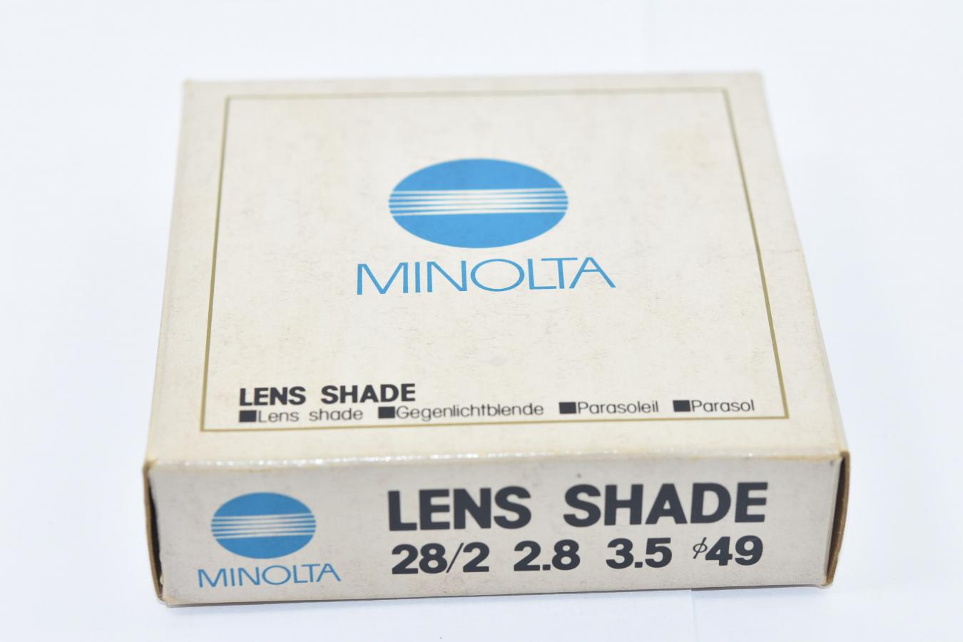 MINOLTA NEW MD 28/2、28/2.8、28/3.5用フード 【49mm口径フード 元箱付】